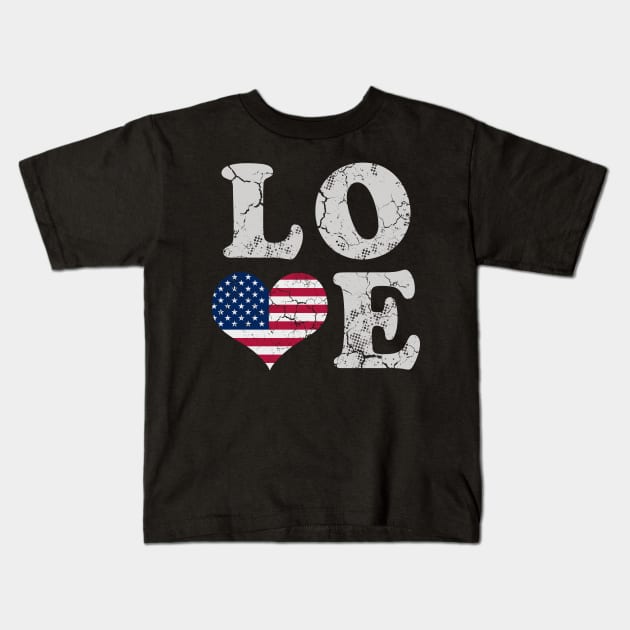 Love America USA  American Flag Heart Patriotic Kids T-Shirt by E